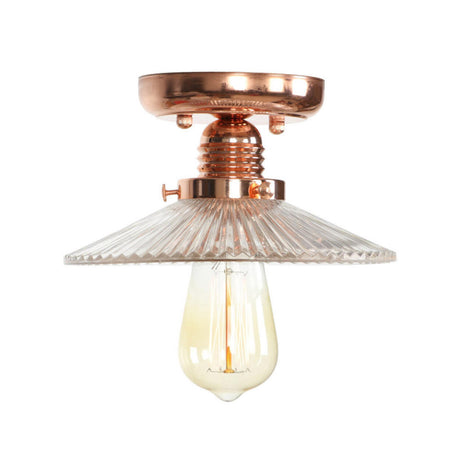 Industrial Saucer Copper Glass Semi-Flush Mount Light Image - 2