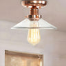 Industrial Saucer Copper Glass Semi-Flush Mount Light Image - 9