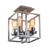 Industrial Silver Square Semi-Flush Mount Light 4-Light Image - 3