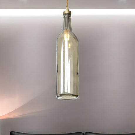 Industrial Smoke Grey Wine Bottle Glass Pendant Light Image - 1