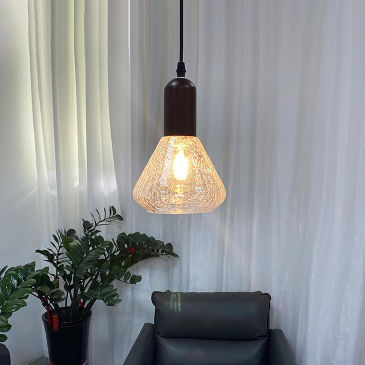 Industrial Smoky Glass Pendant Light Adjustable Cord Image - 4