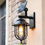 Industrial Solar-Power Black Cage Exterior Wall Light Image - 2