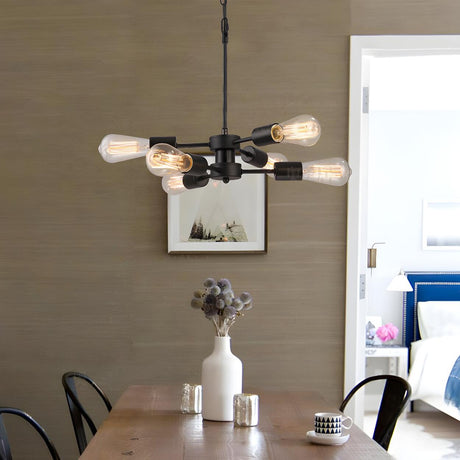 Industrial Sputnik Dining Room Black Edison Bulb Chandelier Image - 1