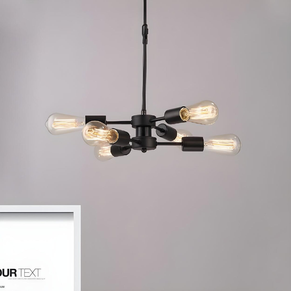 Industrial Sputnik Dining Room Black Edison Bulb Chandelier Image - 5