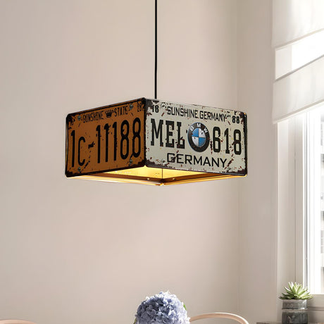 Industrial Square Iron License Plate Pendant Chandelier Image - 2