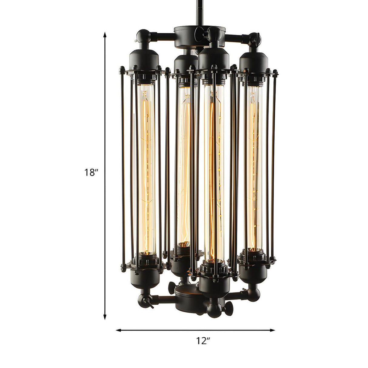 Industrial Steampunk Black Pipe Tube Cage Chandelier Image - 9