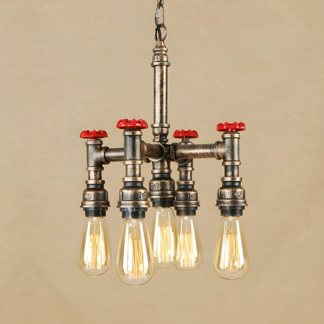 Industrial Steampunk Bronze Valve and Pipe Chandelier Image - 1