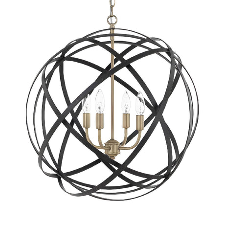 Industrial Stylish Spherical Black Metal Rings Chandelier Image - 1