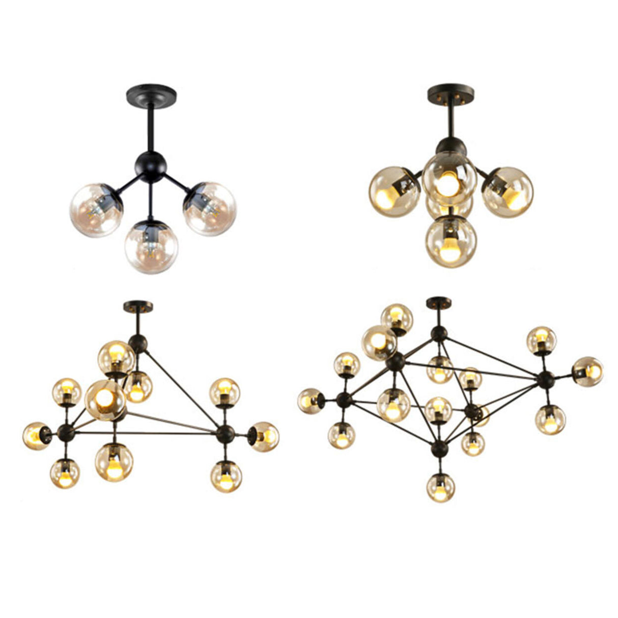 Industrial Tiered Black Metal Glass Globes Chandelier Image - 10