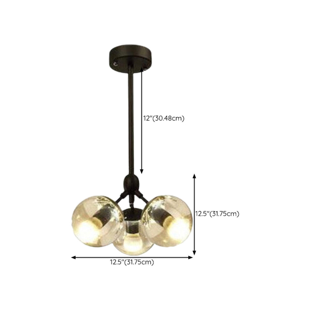 Industrial Tiered Black Metal Glass Globes Chandelier 