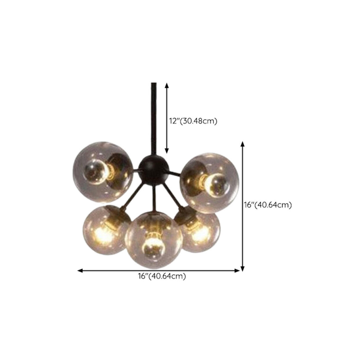 Industrial Tiered Black Metal Glass Globes Chandelier Image - 13