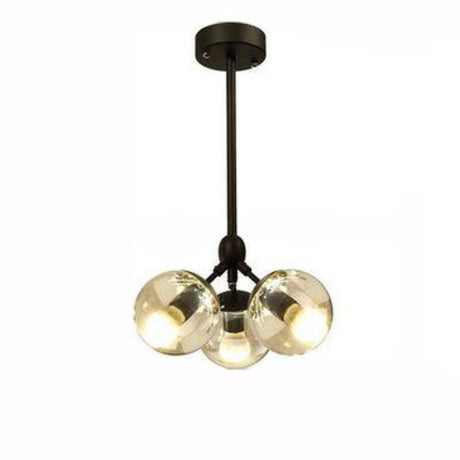 Industrial Tiered Black Metal Glass Globes Chandelier Image - 2