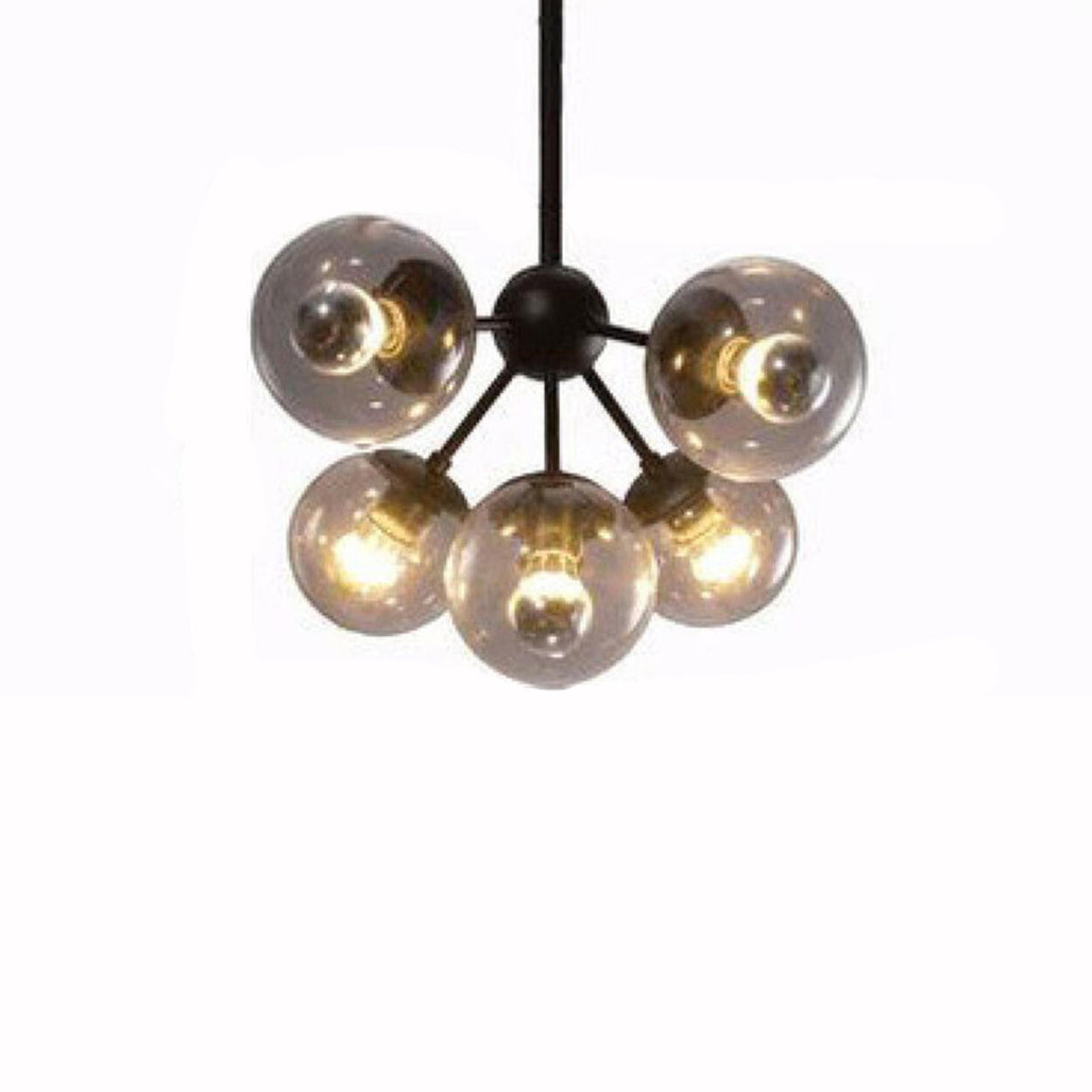 Industrial Tiered Black Metal Glass Globes Chandelier Image - 3