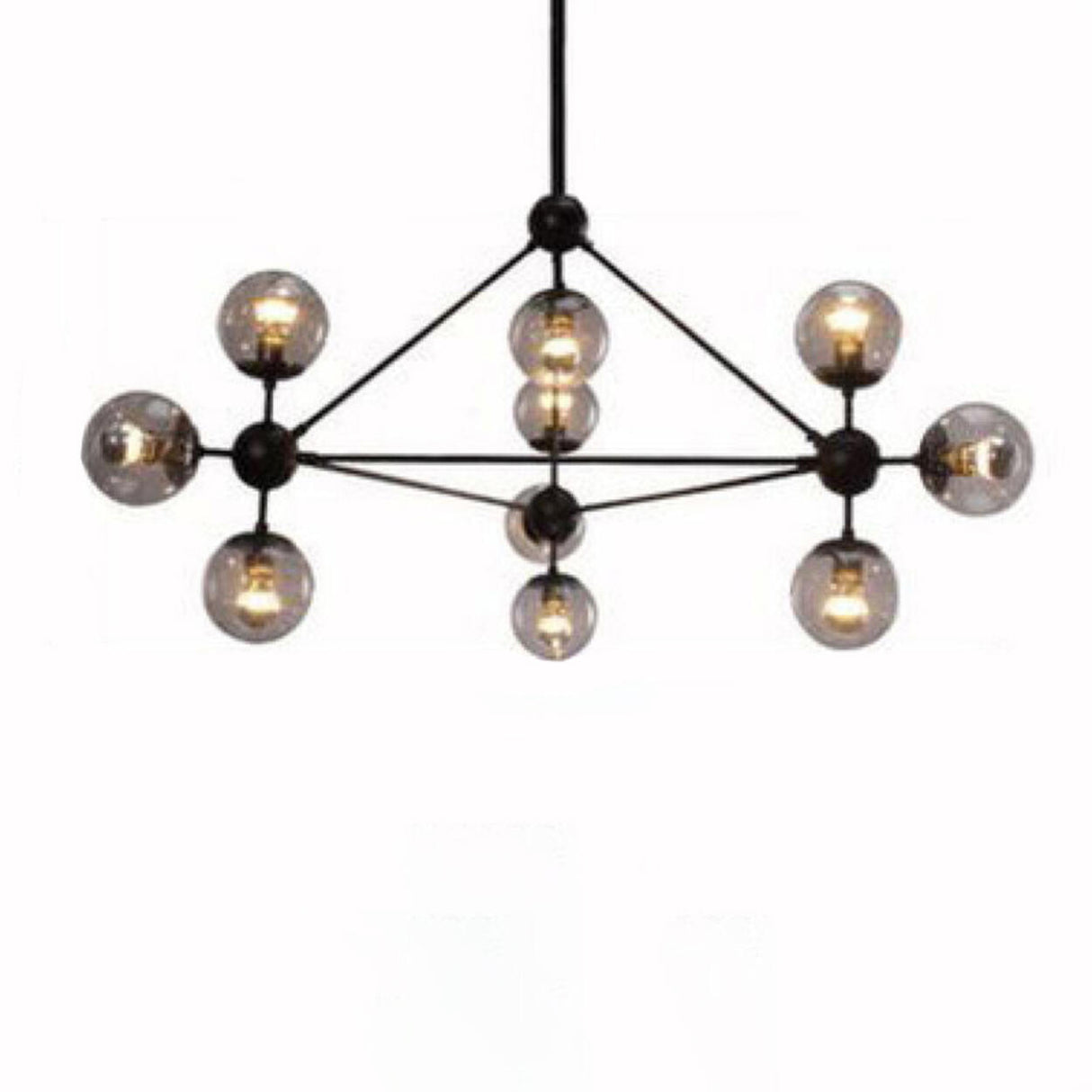 Industrial Tiered Black Metal Glass Globes Chandelier Image - 5