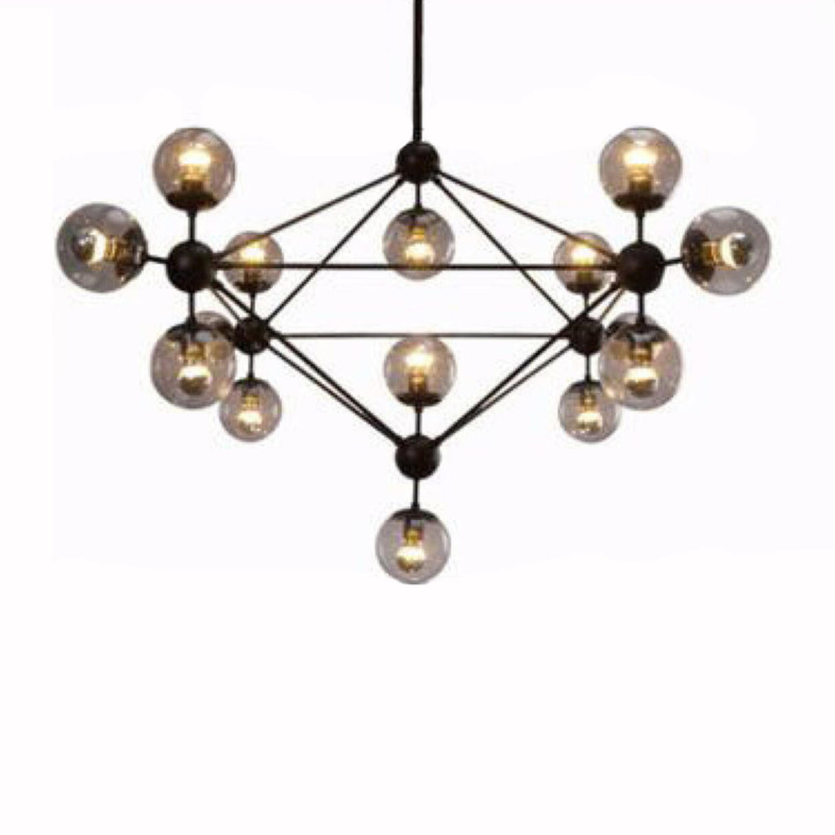 Industrial Tiered Black Metal Glass Globes Chandelier Image - 7