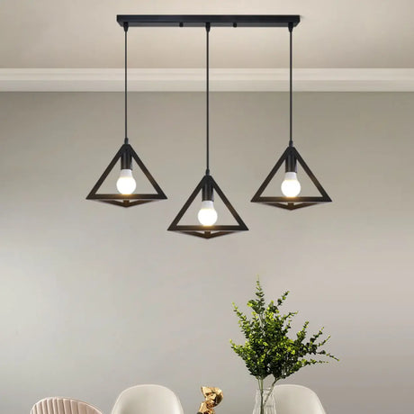 Industrial Triangle Black Metal Dining Room Pendant Light Image - 1