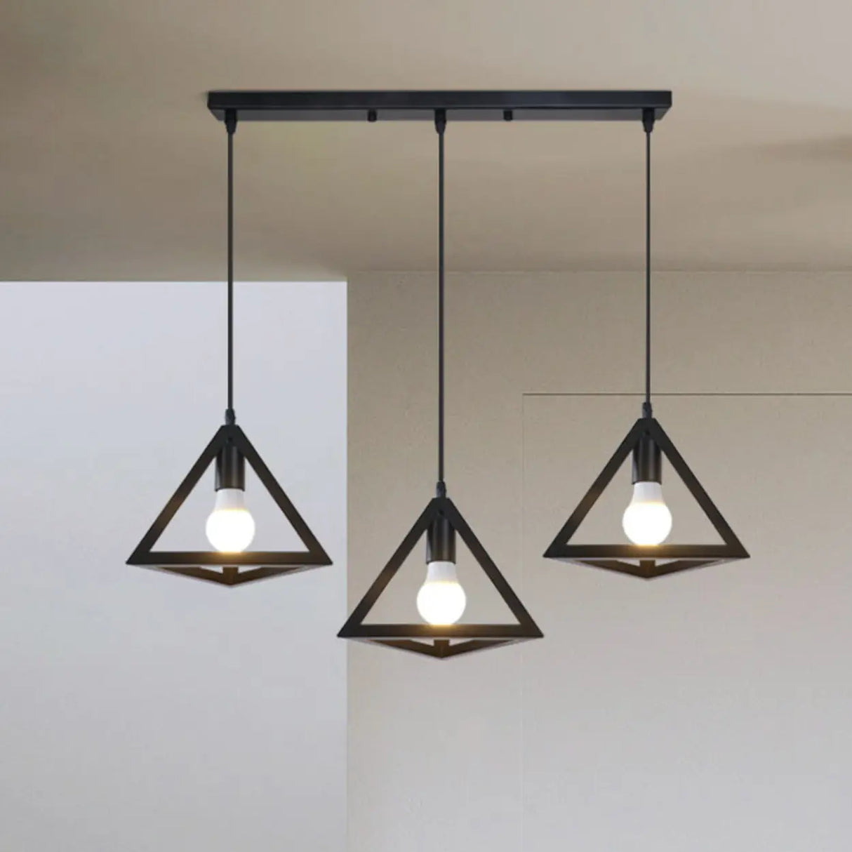 Industrial Triangle Black Metal Dining Room Pendant Light Image - 14