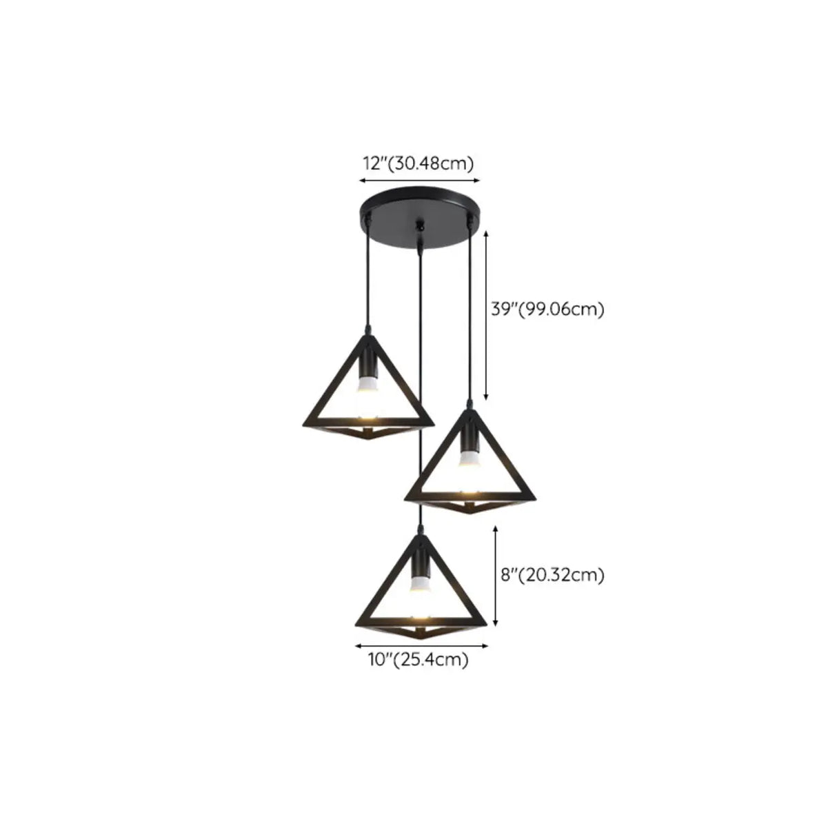 Industrial Triangle Black Metal Dining Room Pendant Light 