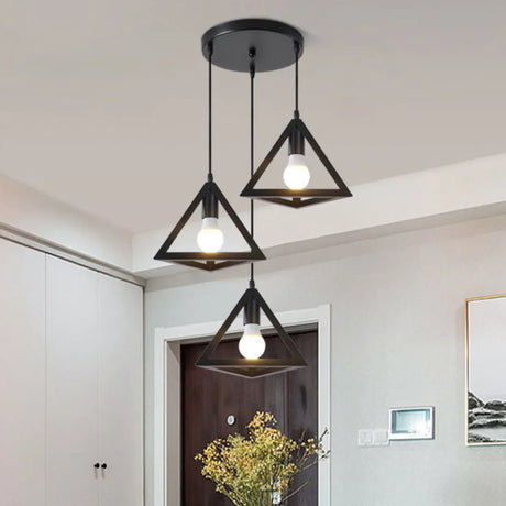 Industrial Triangle Black Metal Dining Room Pendant Light Image - 2