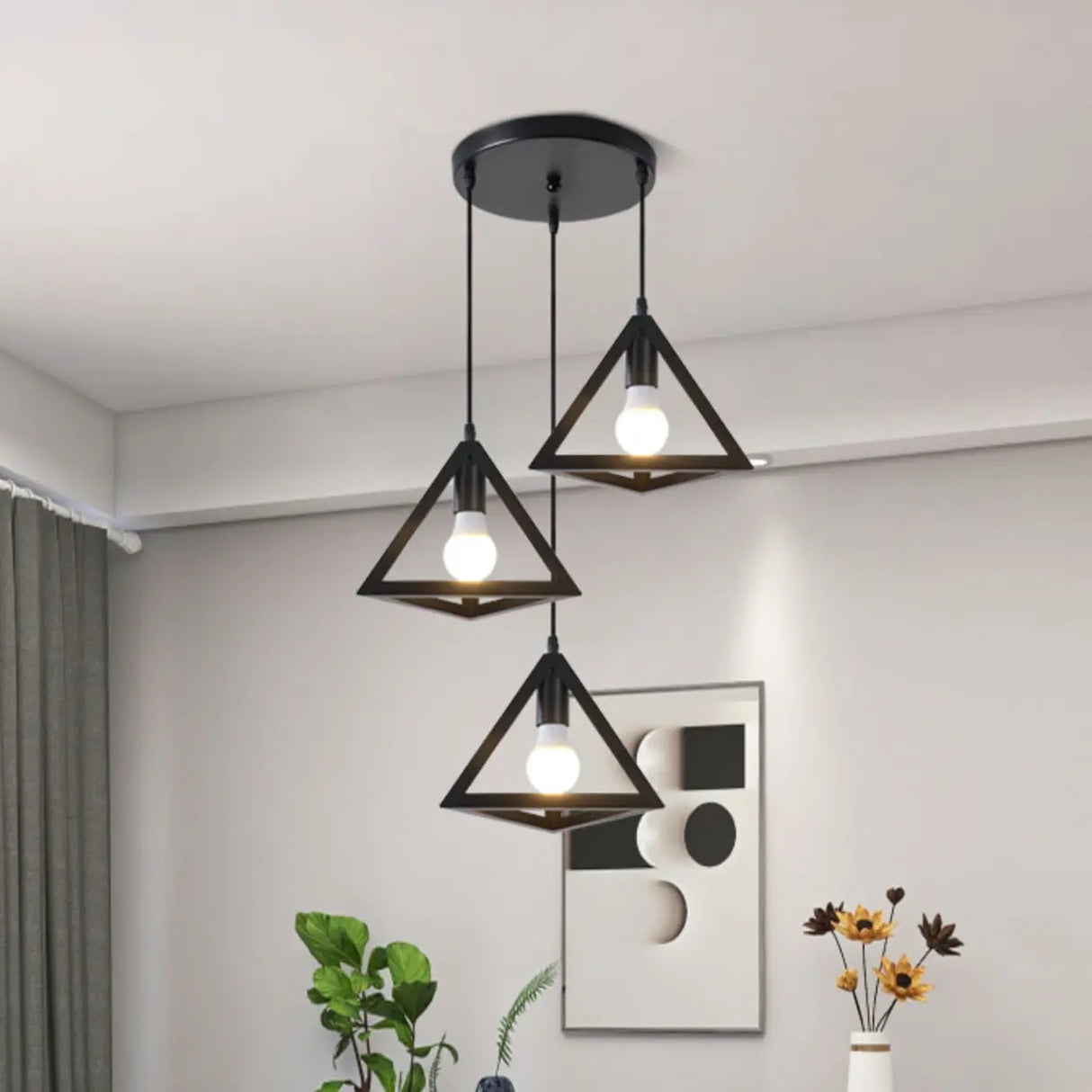 Industrial Triangle Black Metal Dining Room Pendant Light Image - 3