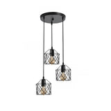 Industrial Triple Black Geometric Cage Pendant Light Image - 12