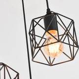 Industrial Triple Black Geometric Cage Pendant Light Image - 14