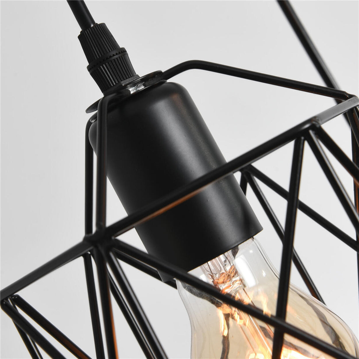 Industrial Triple Black Geometric Cage Pendant Light Image - 15