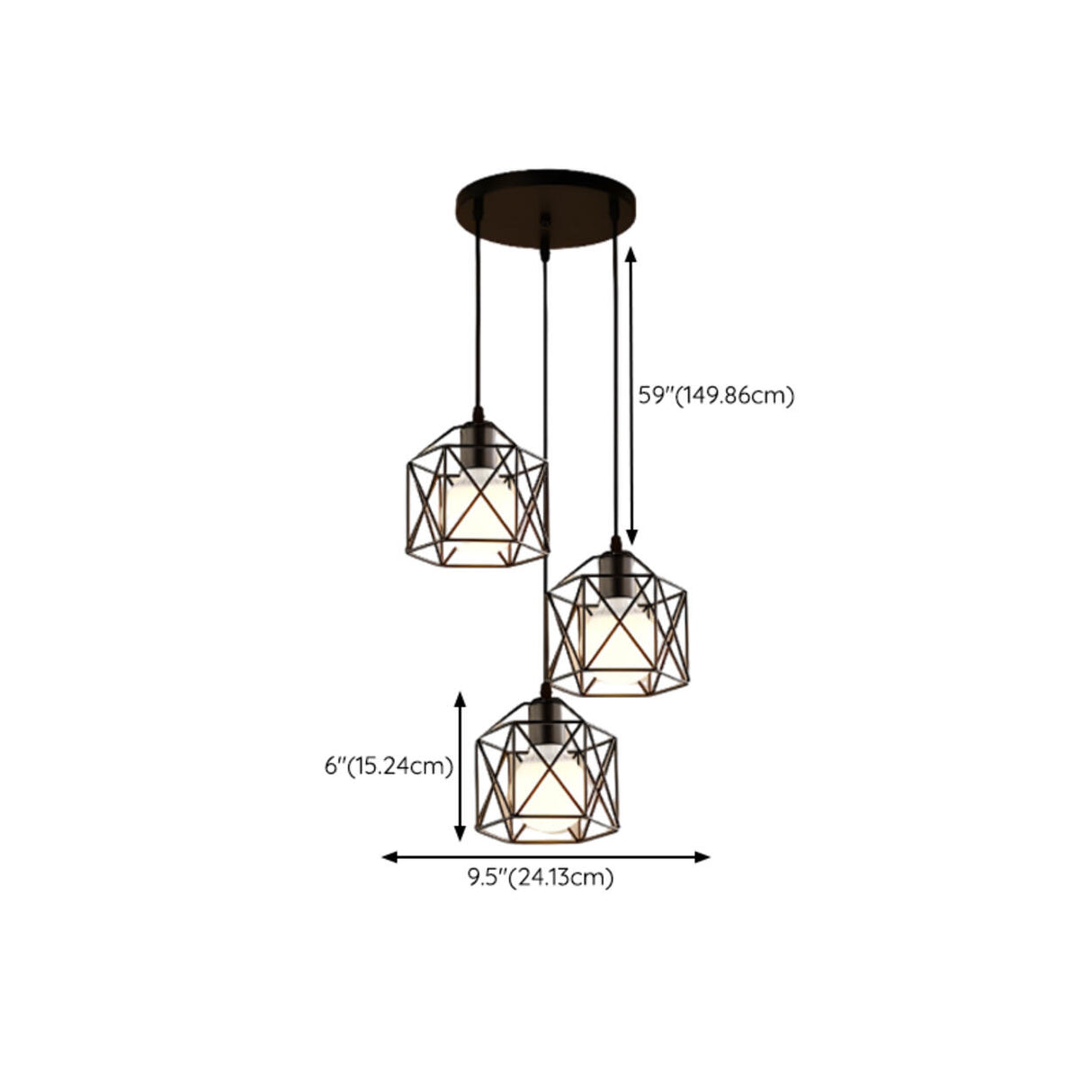 Industrial Triple Black Geometric Cage Pendant Light Image - 18