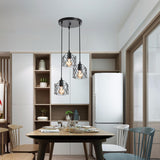 Industrial Triple Black Geometric Cage Pendant Light Image - 2