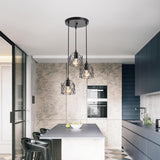 Industrial Triple Black Geometric Cage Pendant Light Image - 3