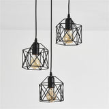 Industrial Triple Black Geometric Cage Pendant Light Image - 8