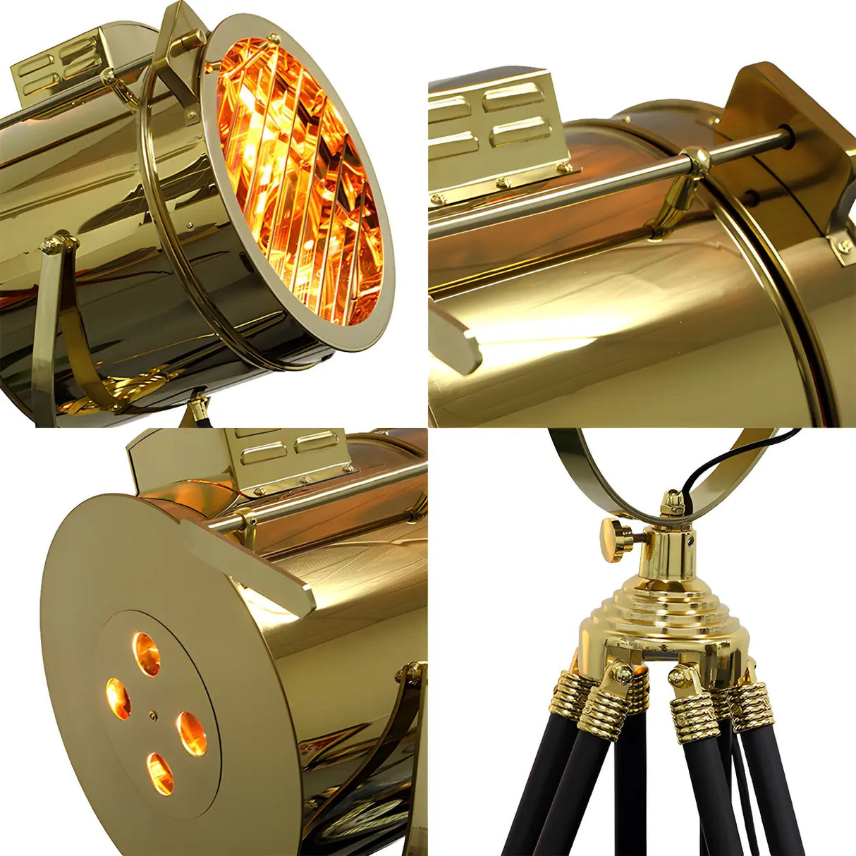 Industrial Tripod Metal Rotatable Gold LED Floor Lamp Image - 4