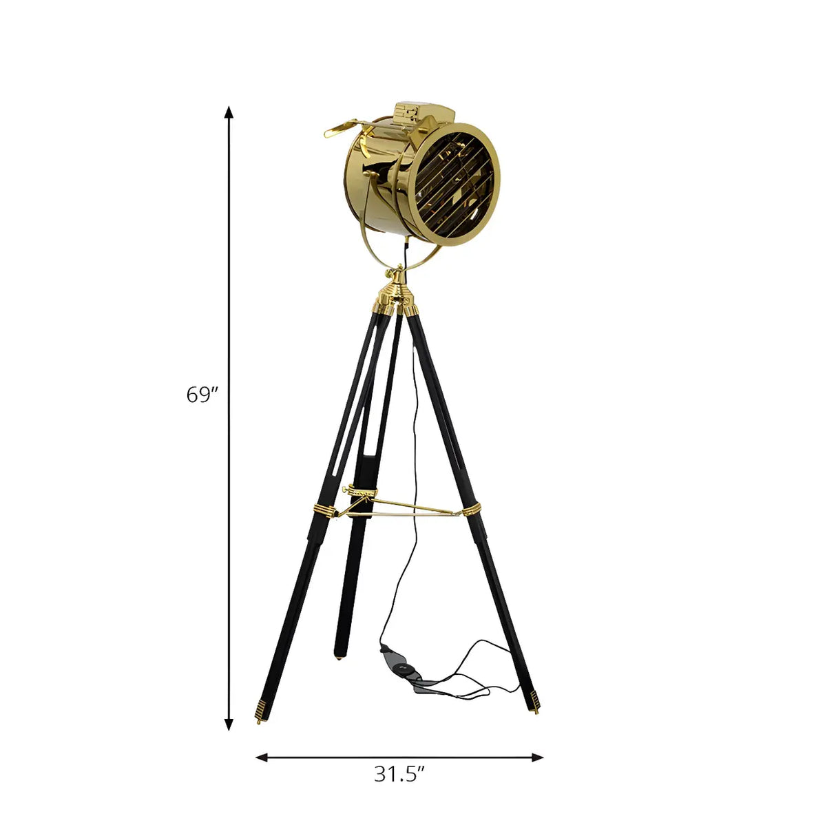 Industrial Tripod Metal Rotatable Gold LED Floor Lamp 