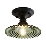 Industrial Umbrella Ribbed Glass Semi-Flush Mount Light Image - 3