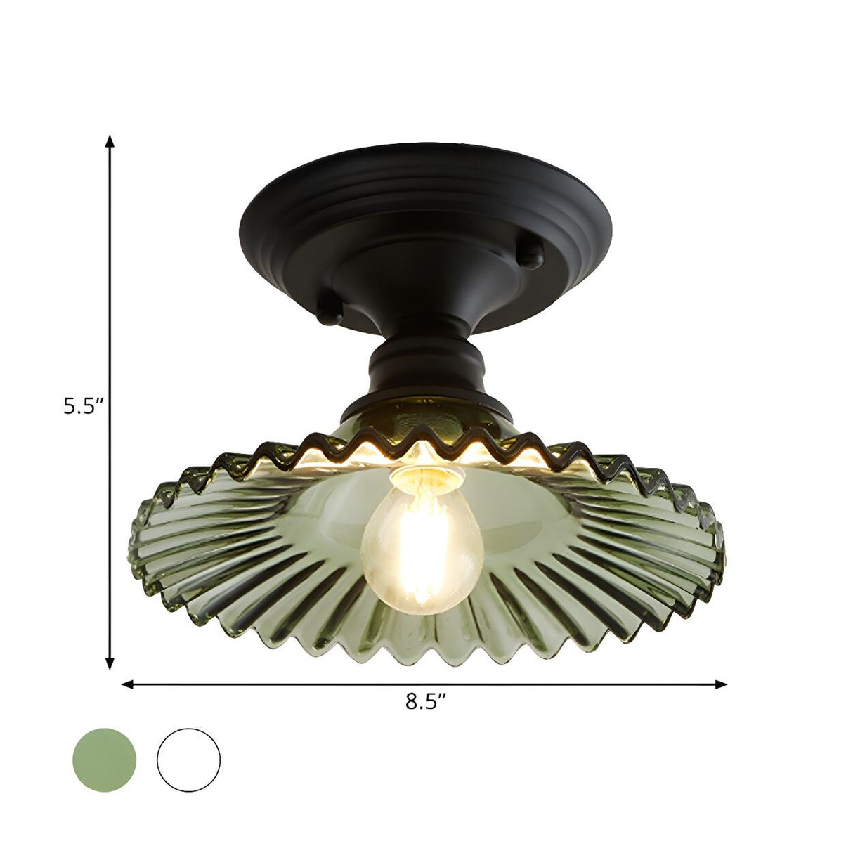 Industrial Umbrella Ribbed Glass Semi-Flush Mount Light Image - 5