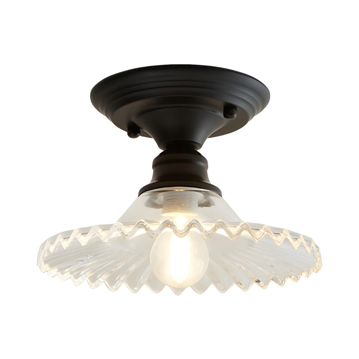 Industrial Umbrella Ribbed Glass Semi-Flush Mount Light Image - 8