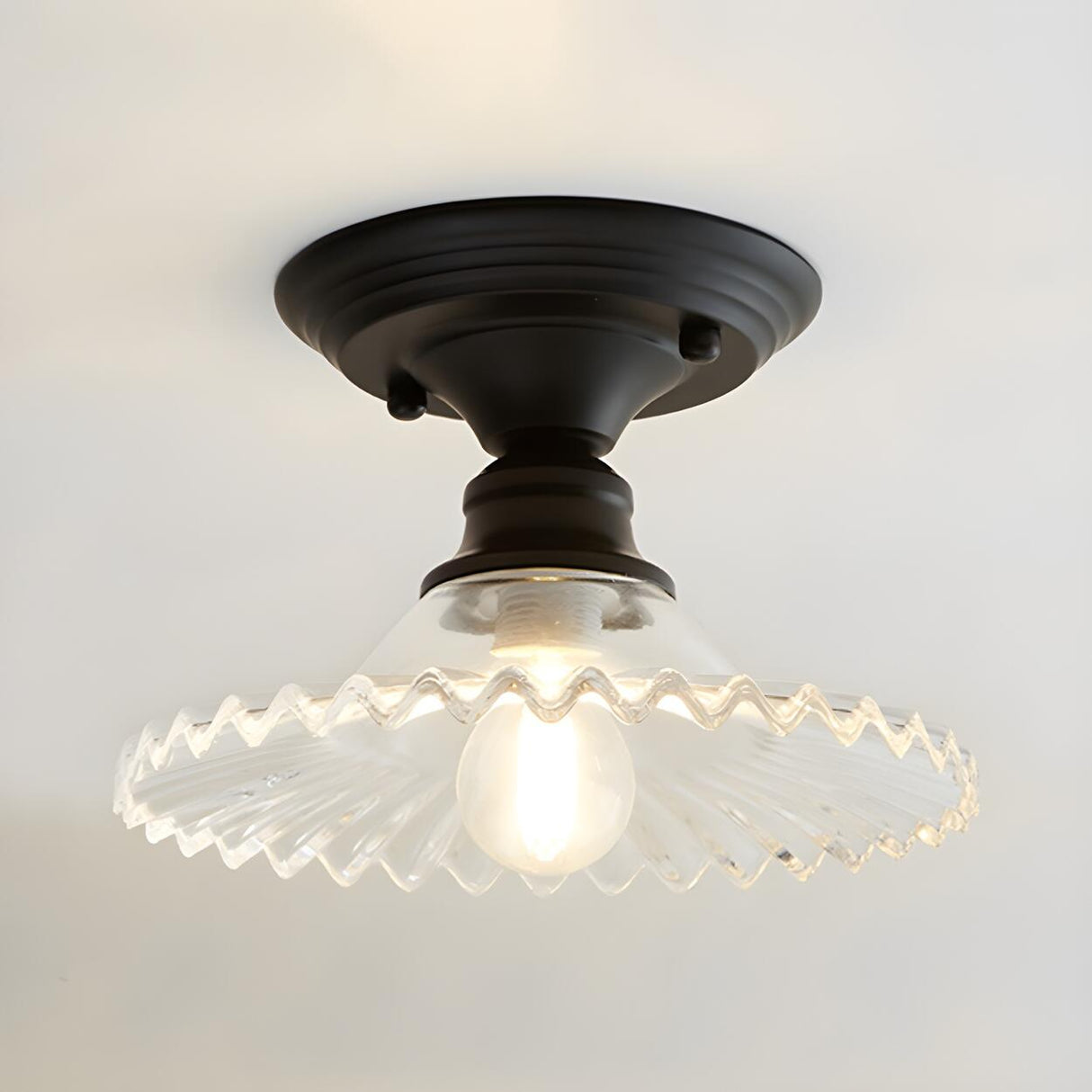 Industrial Umbrella Ribbed Glass Semi-Flush Mount Light Image - 9