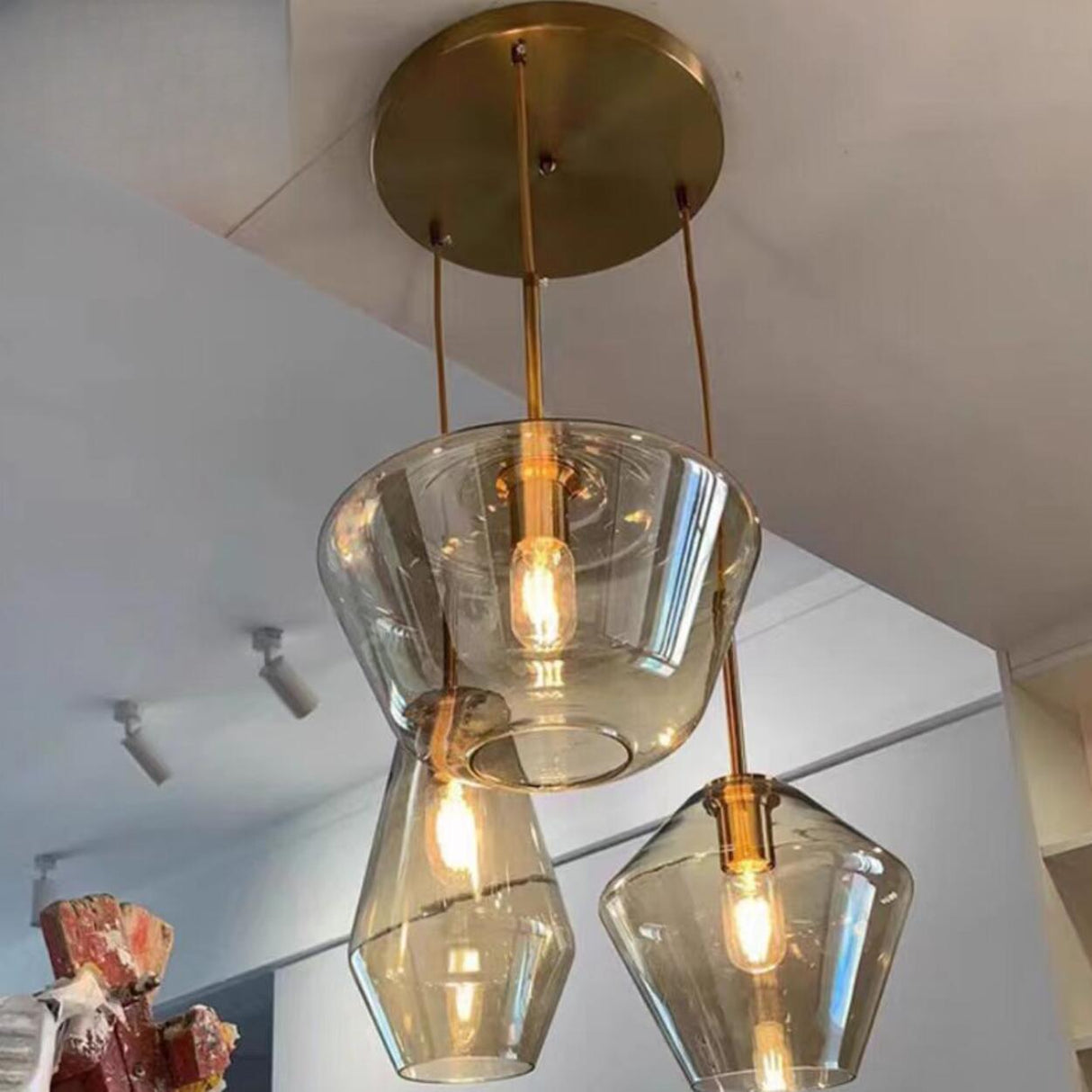 Industrial Vintage Brass Geometric Glass Pendant Light Image - 4