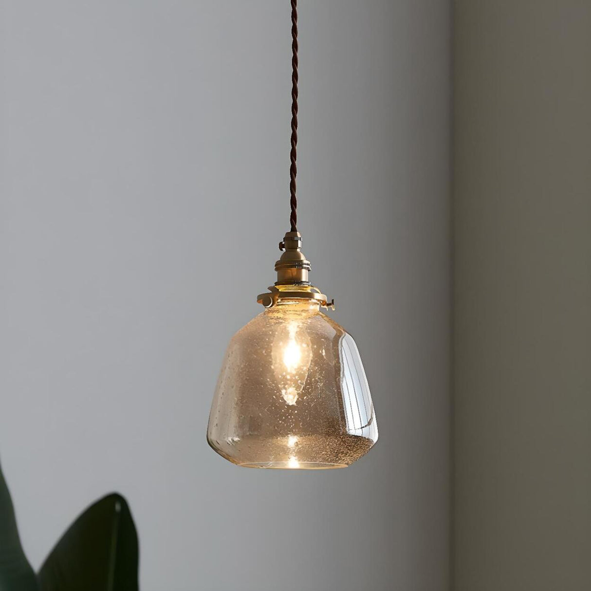 Industrial Vintage Clear Amber Glass Pendant Light Image - 1