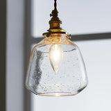 Industrial Vintage Clear Amber Glass Pendant Light Image - 12