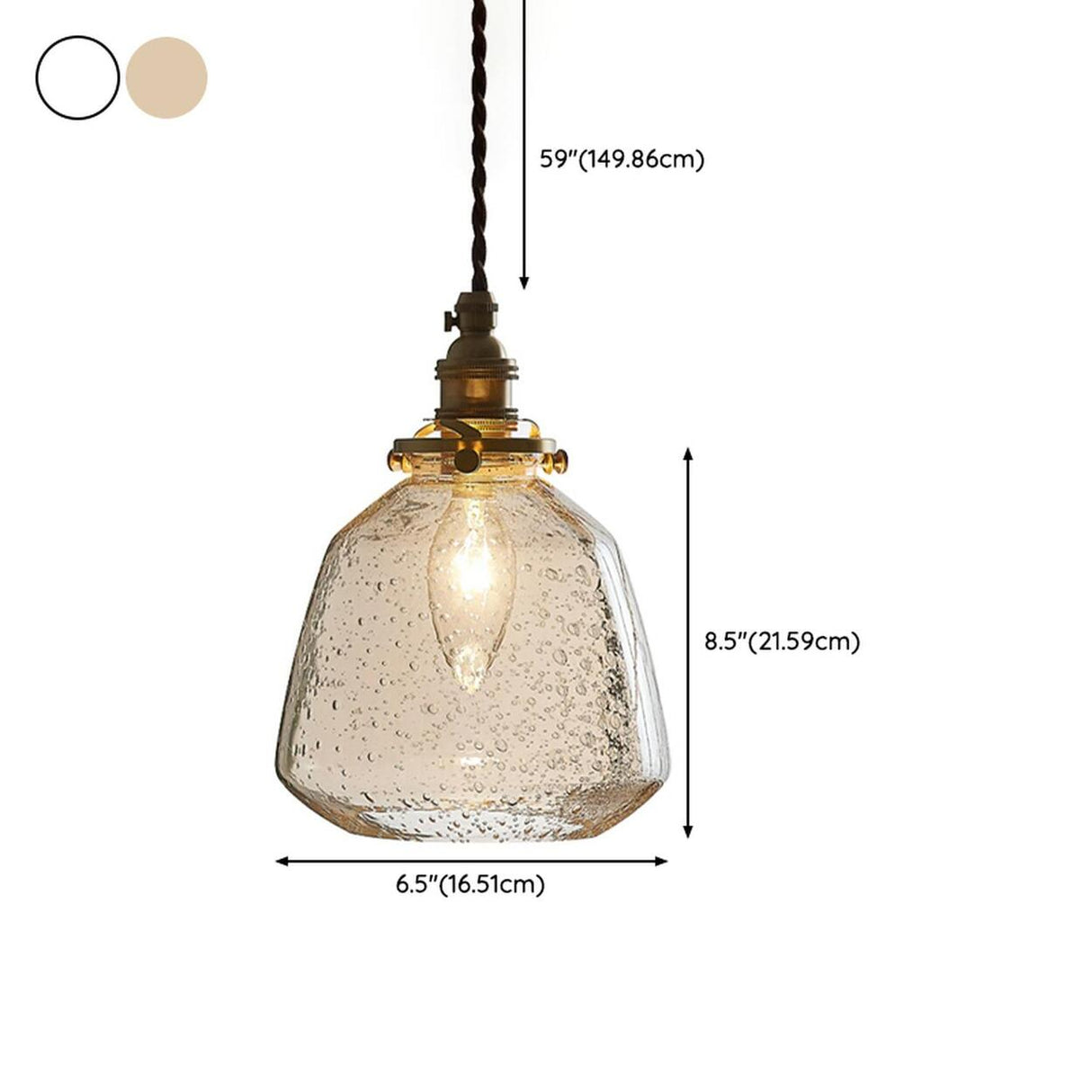 Industrial Vintage Clear Amber Glass Pendant Light 