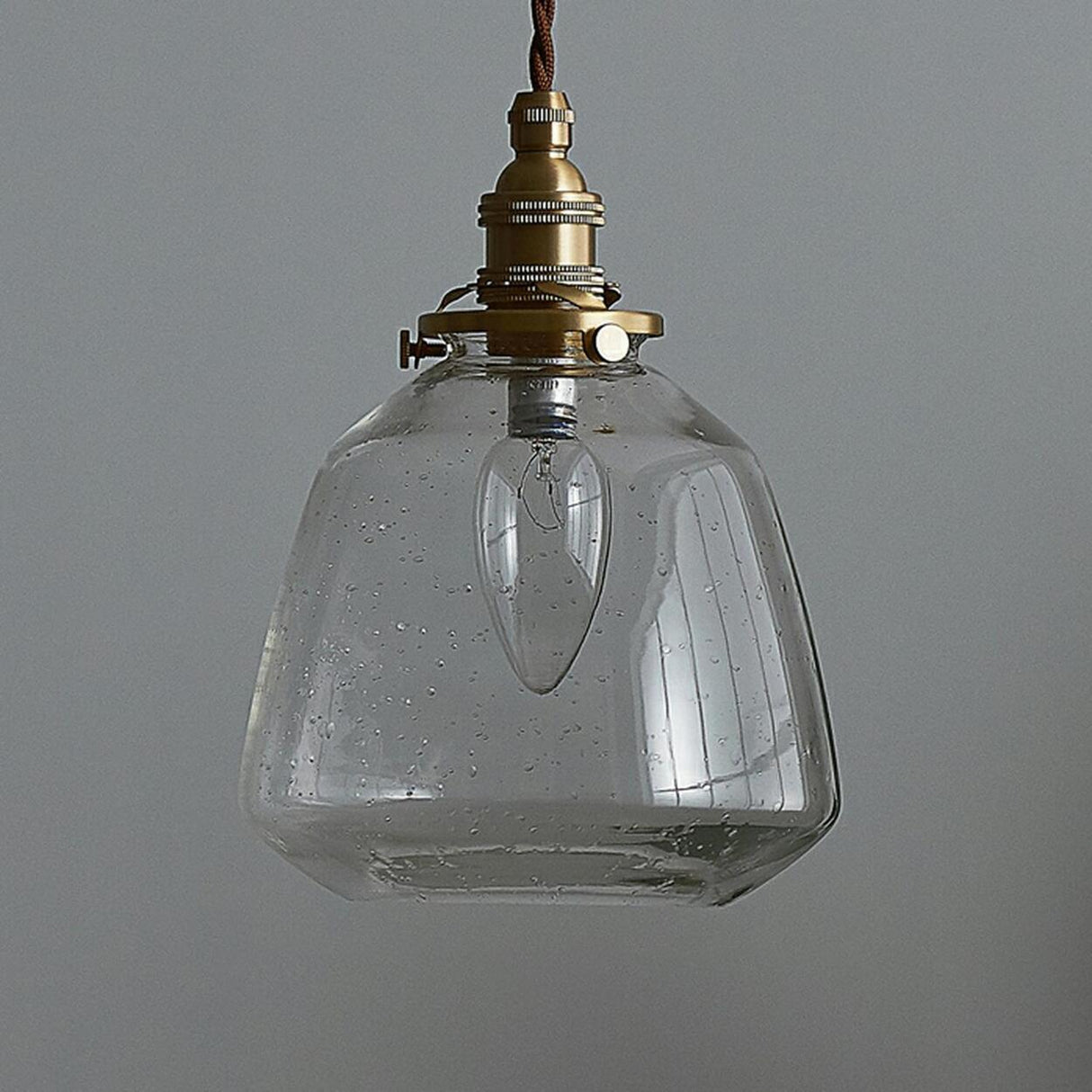 Industrial Vintage Clear Amber Glass Pendant Light Image - 3