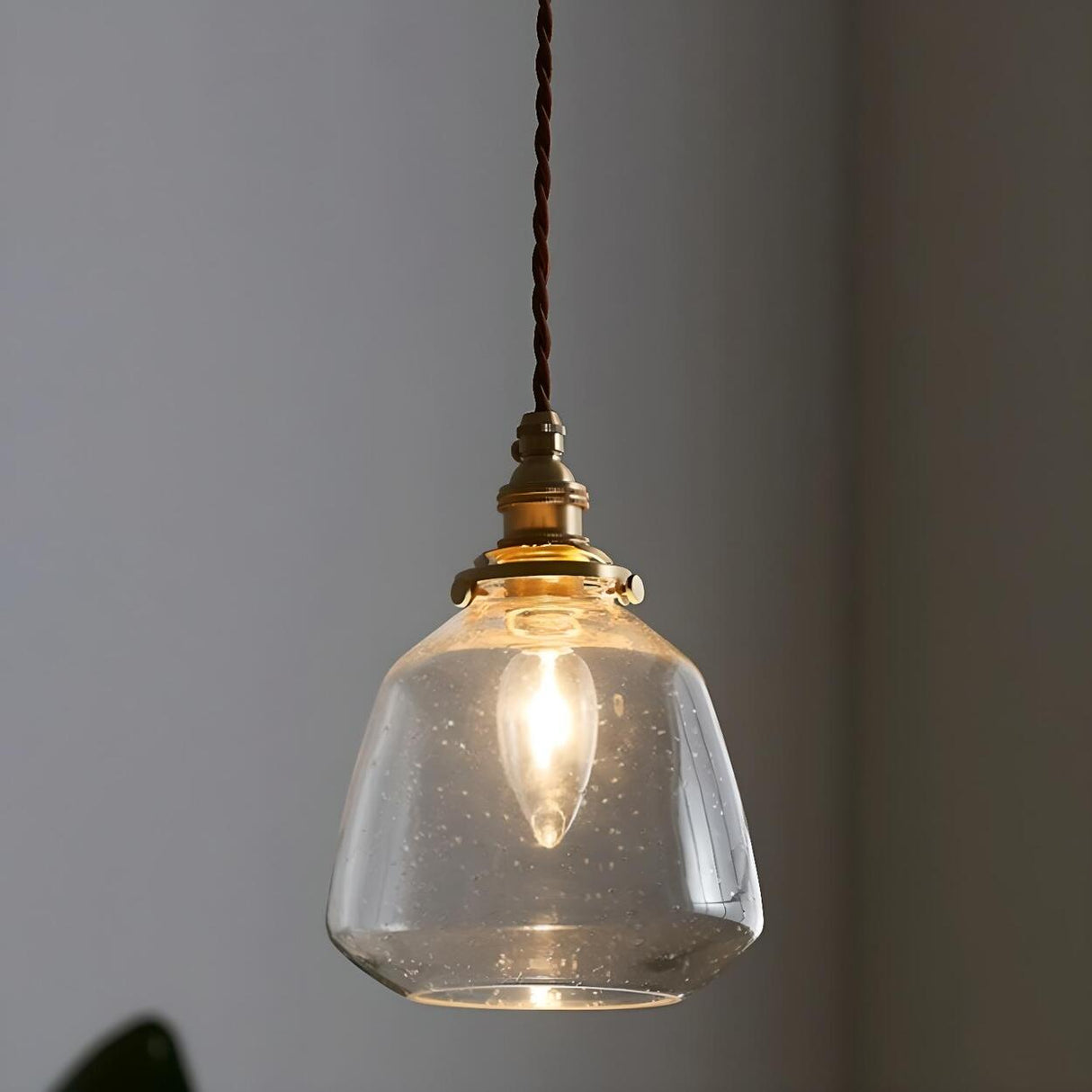 Industrial Vintage Clear Amber Glass Pendant Light Image - 5