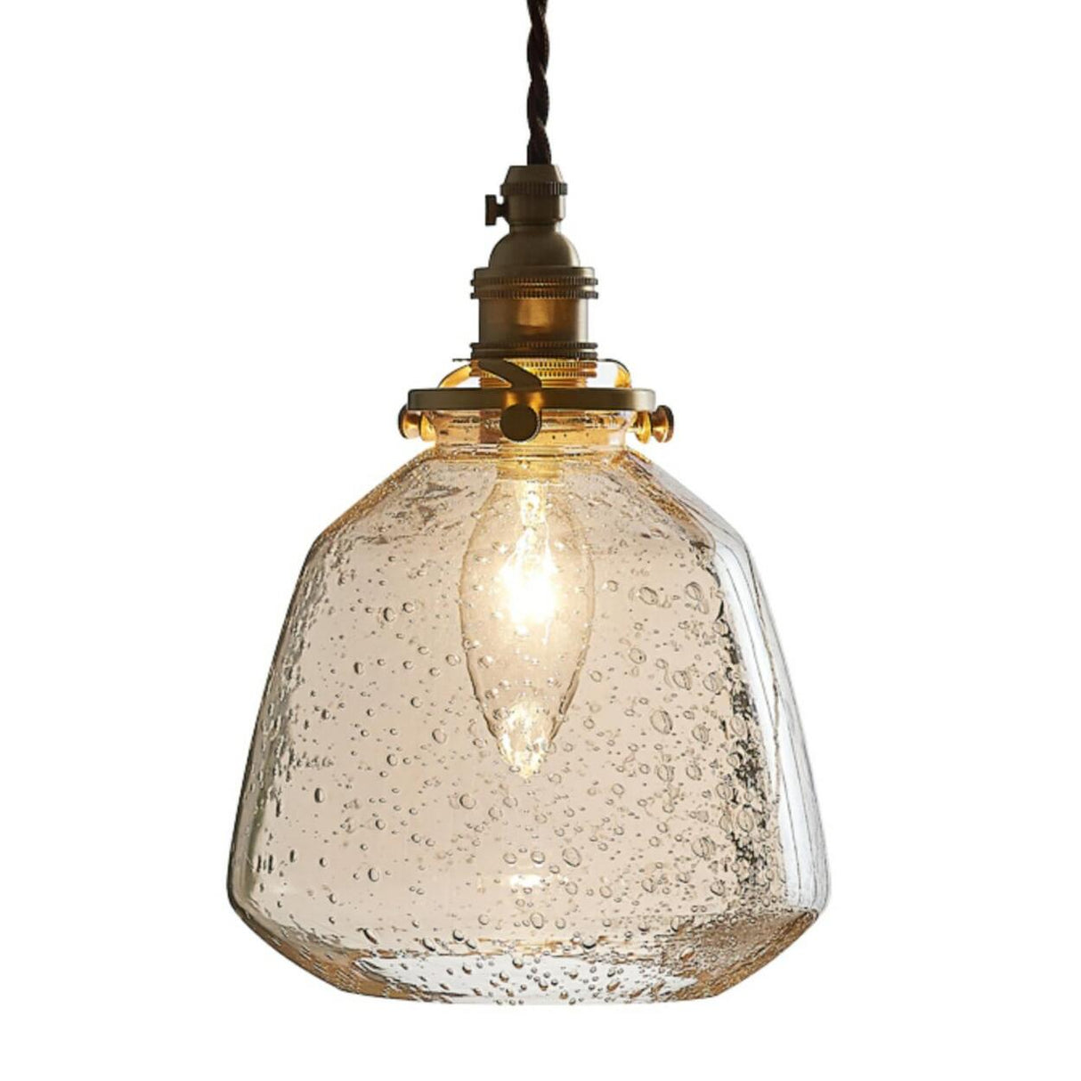 Industrial Vintage Clear Amber Glass Pendant Light Image - 7