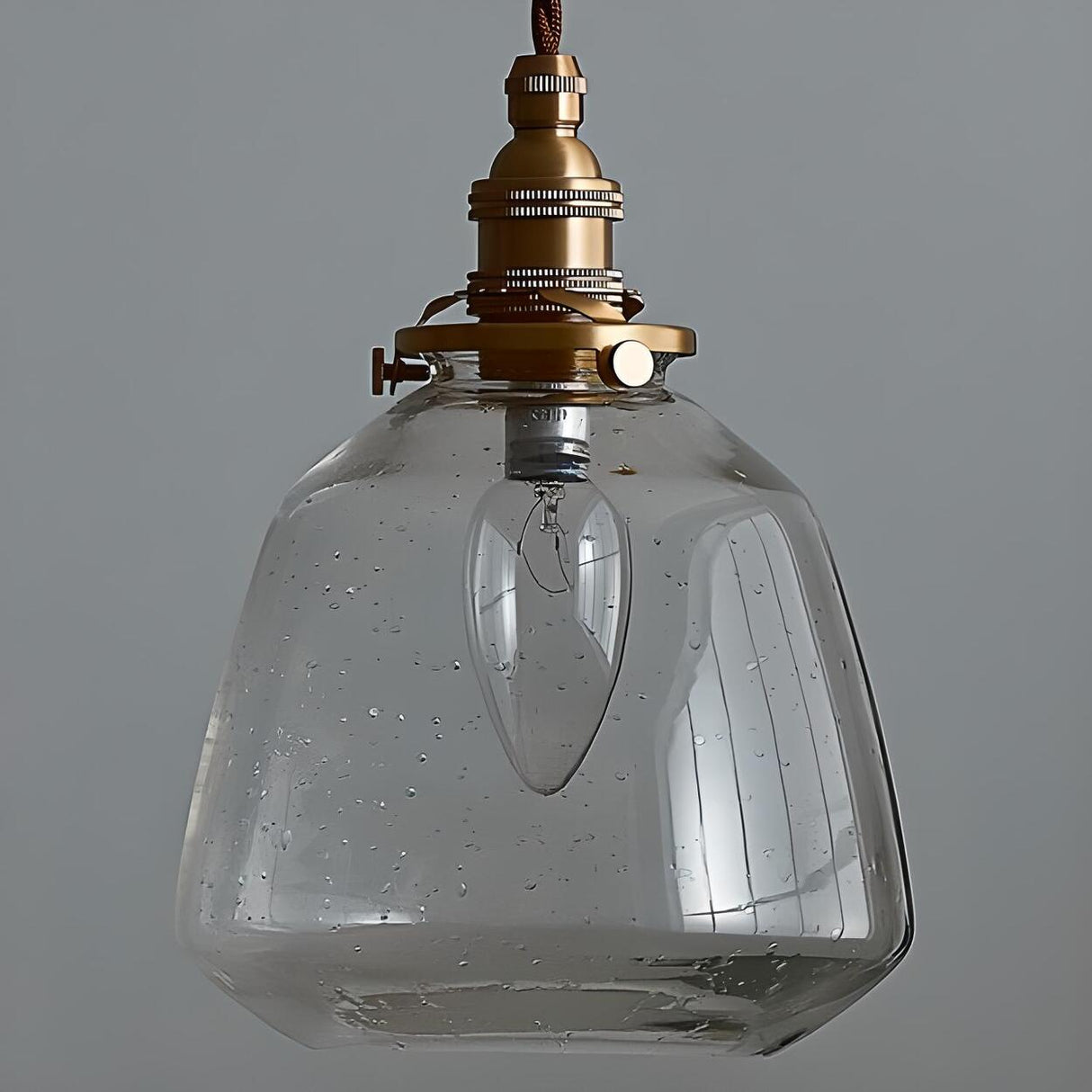 Industrial Vintage Clear Amber Glass Pendant Light Image - 9