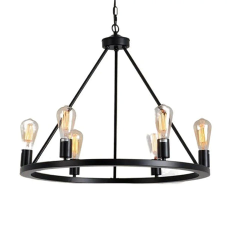 Industrial Wagon Wheel Black Metal Dining Room Chandelier Image - 2