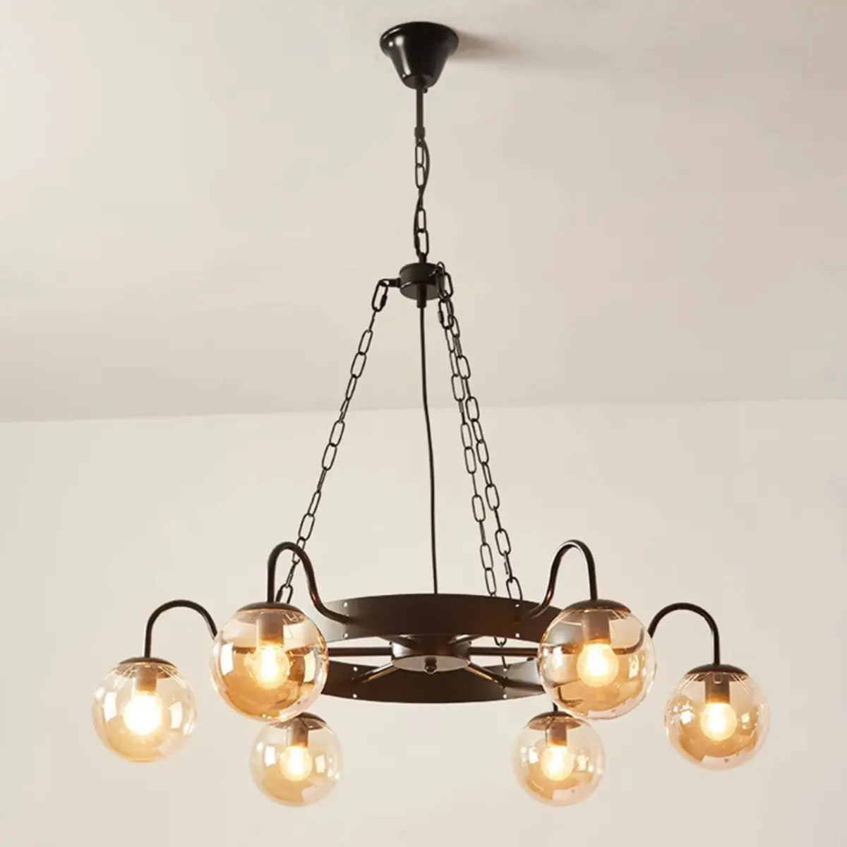 Industrial Wagon Wheel Globe Black Dining Room Chandelier Image - 10