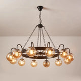 Industrial Wagon Wheel Globe Black Dining Room Chandelier Image - 12