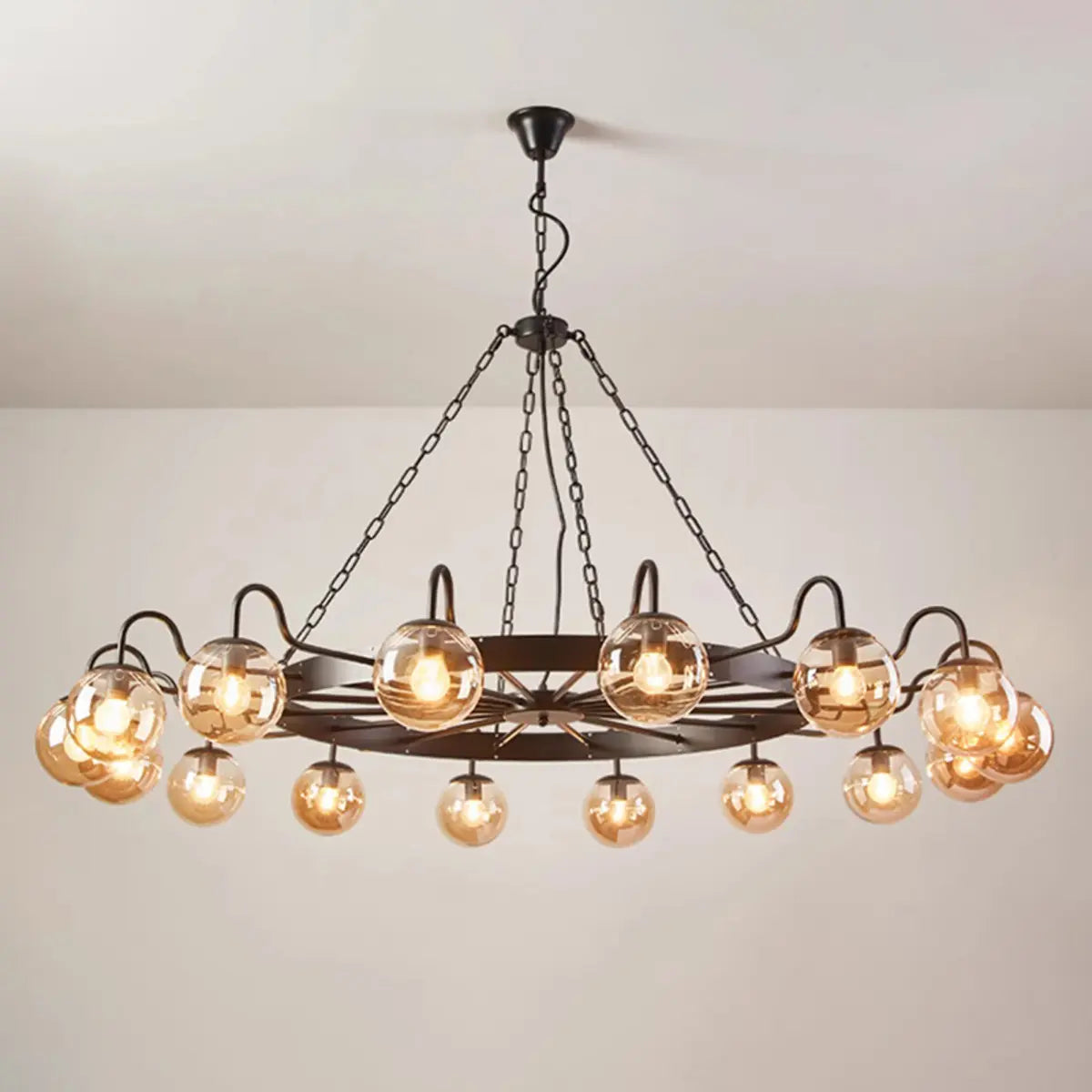 Industrial Wagon Wheel Globe Black Dining Room Chandelier Image - 13