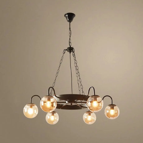 Industrial Wagon Wheel Globe Black Dining Room Chandelier Image - 2